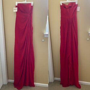 Fame And Partners Women’s Strapless Gown Size 2 Red Gathered Sweetheart Neckline